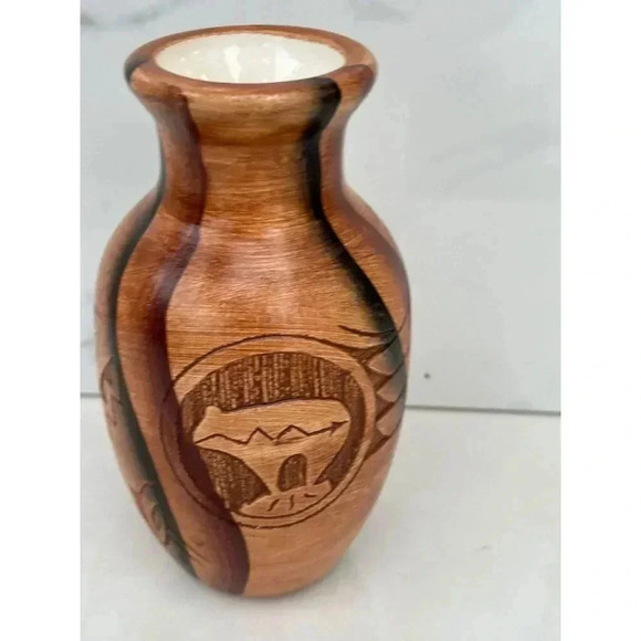 Navajo Hand Painted Dream Catcher Vase Brown Size 6" x 2" - Picture 6 of 10